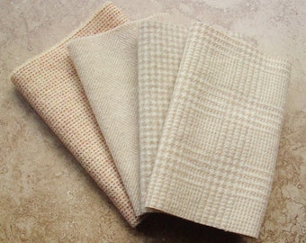 Hand Felted Wool, Ivory Textures v. 2, Four 6.5" x 16" pieces for Rug Hooking, Applique and Crafts