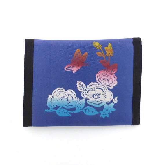 Butterfly Velcro Wallet Vintage 80s 1980s Flower Print Nylon