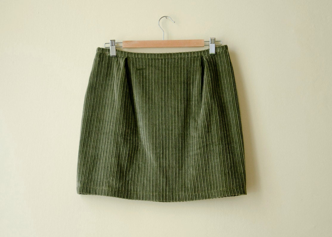 50% Off Sample Sale Olive Green Corduroy Skirt by karmologyclinic