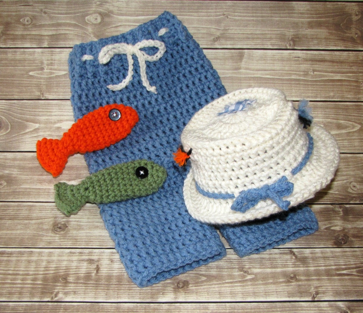Crocheted Fly Fishing Hat and Pants Set by CreativeDragonfly