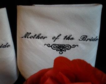 Mother Father of Bride Groom.Godfather Godmother Hankerchiefs.Set of 2. Wedding hankies
