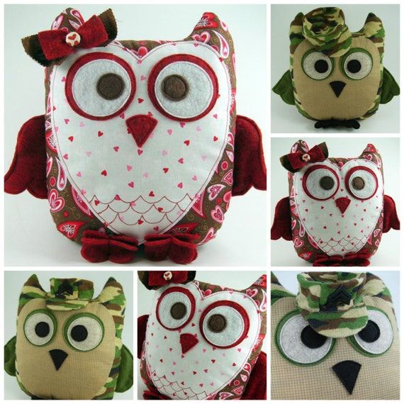 2 Owl Pillow Sewing Patterns ... Sweetheart Owl and Sgt Owl