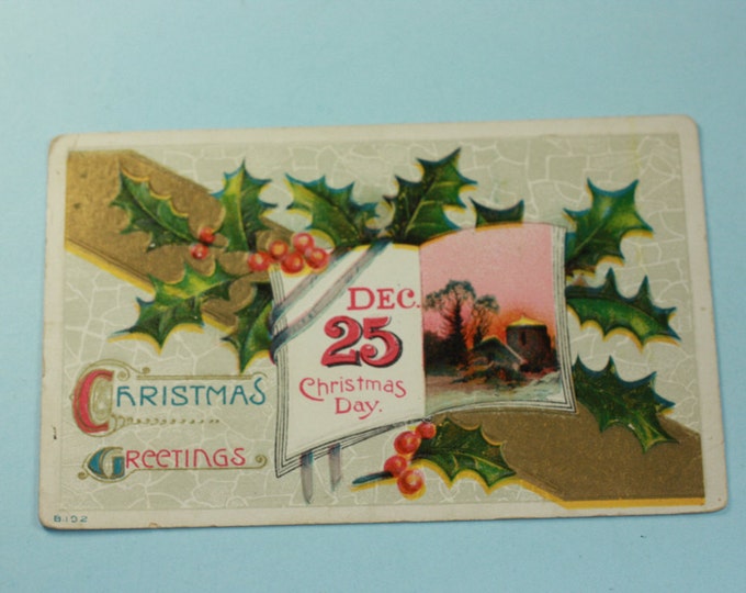 Antique Christmas Day Postcard Christmas Greetings 1913