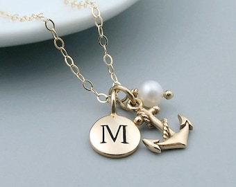 Gold Personalized Anchor Necklace