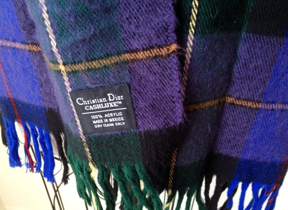 Christian Dior vintage Plaid scarf Blue & Green designer