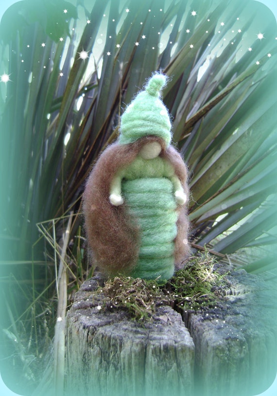 Waldorf Green Wool  Maid -  Needle felted in hand dyed New Zealand  wool -  Waldorf inspired art