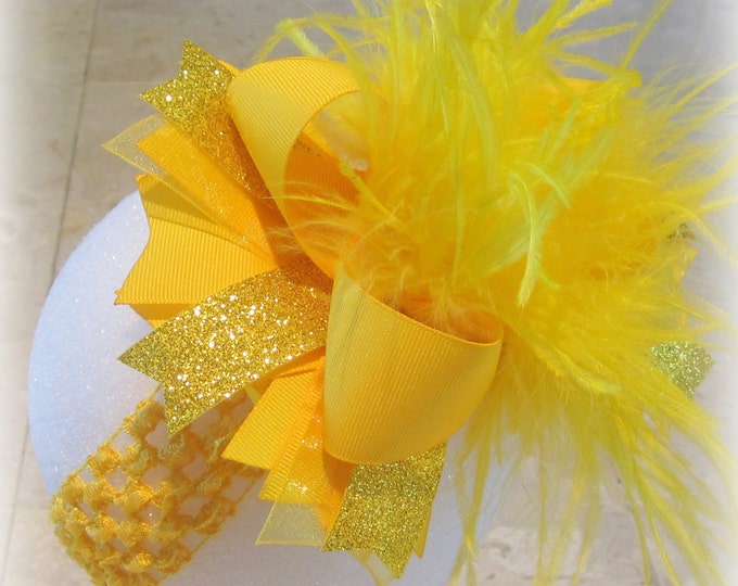 Yellow Over the Top Hair Bow, Baby Headbands, OTT Bows, Girls Hair Bows, Boutique Hair Bow, Large Hairbow, Big bows, Headbands for Girls