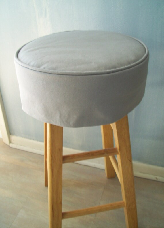 Round Bar Stool Covers Gray Canvas Barstool Slipcover with
