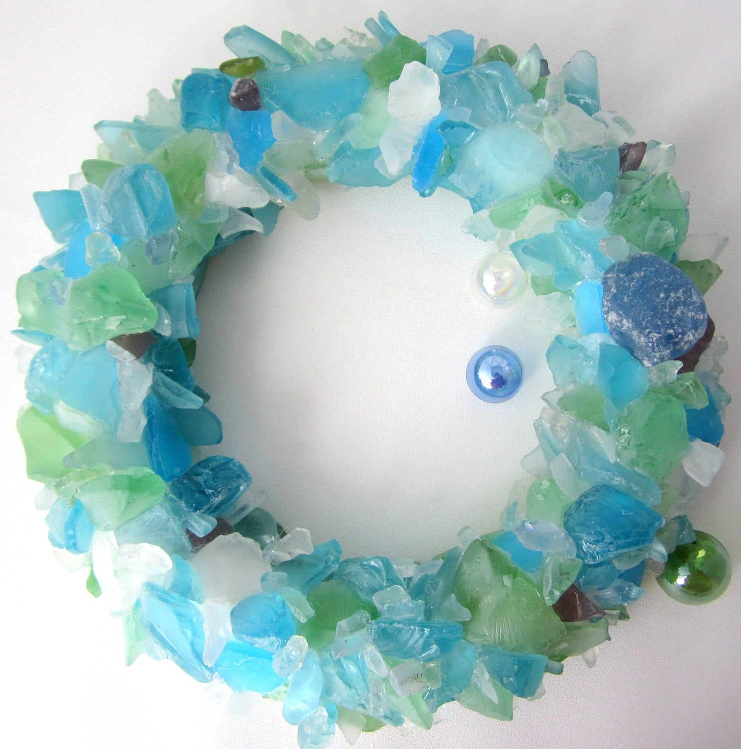 Beach House Decor Sea Glass Wall Art Wreath Nautical Decor