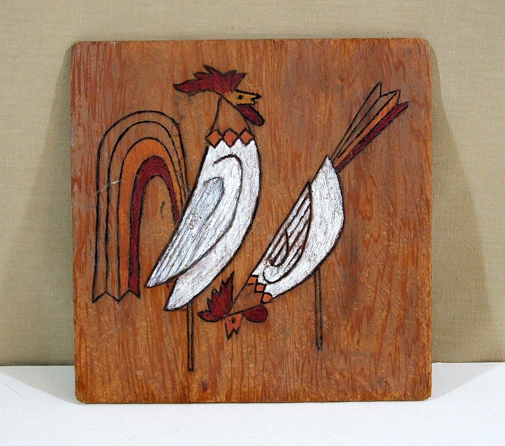 Vintage Folk Art Painting on Wood Primitive by TagSaleFinds