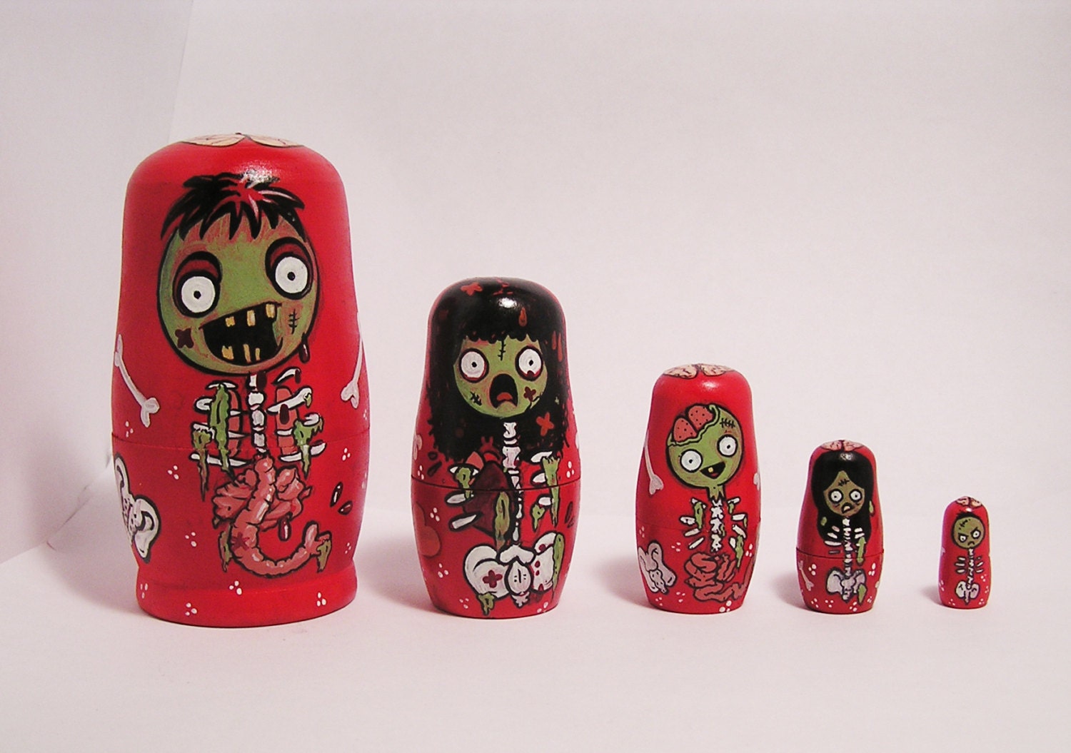 Custom painted Zombie matryoshka Russian Nesting Doll by smushbox