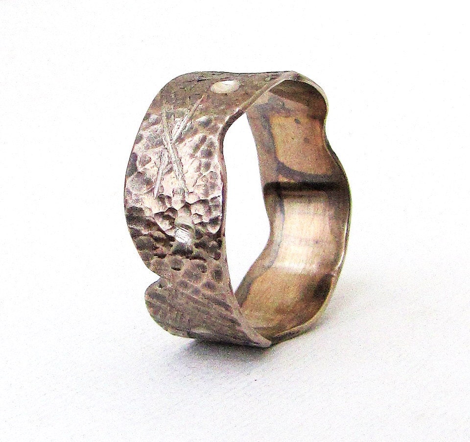 Mens Wedding Band White Gold Rustic Wedding Ring Personalized