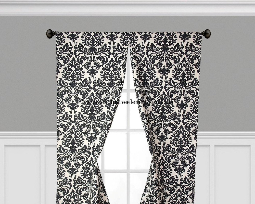 Black and Ivory Curtain Panels Black Damask by exclusiveelements