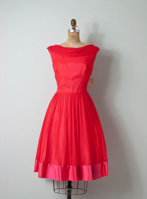 vintage 1950s dress / 50s dress / red party dress / the Sweet