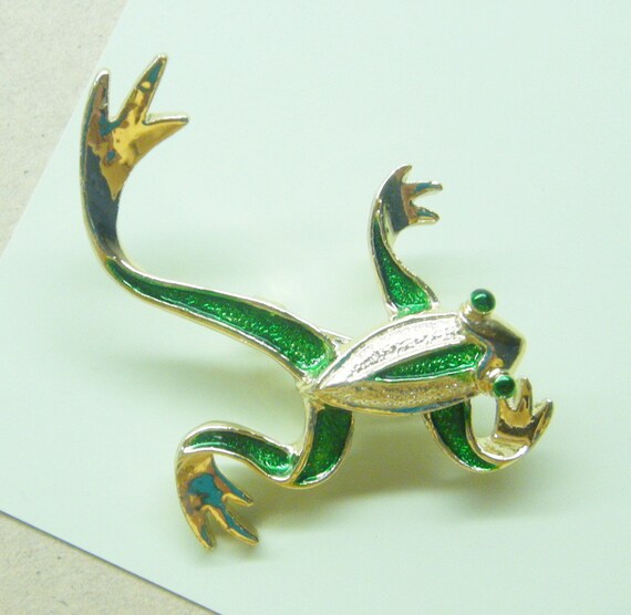 Vintage brooch frog pin green frog enamel by theanimalsmagicshop