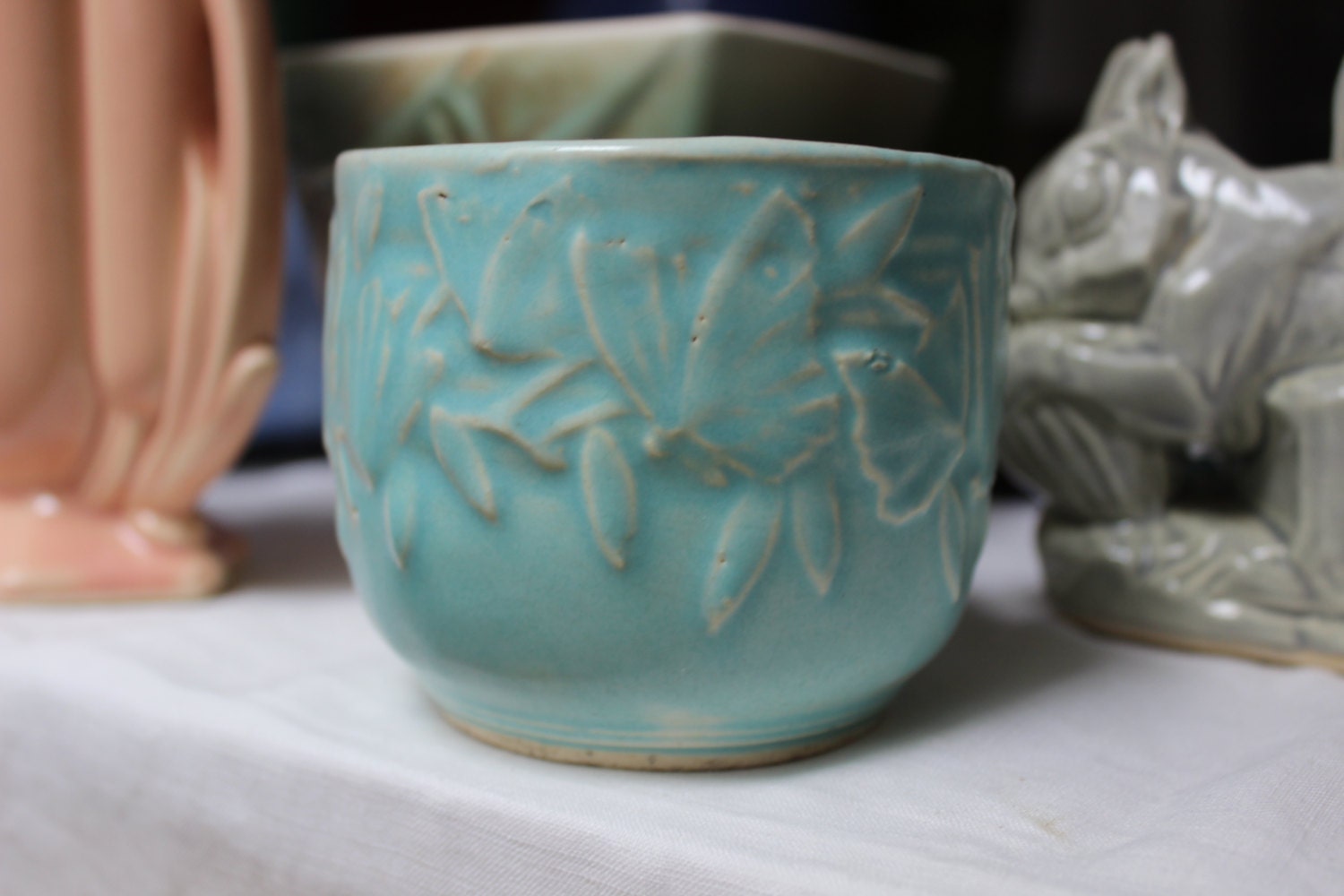 McCoy Pottery Blue Aqua Butterfly Planter Small 3 by Plantdreaming