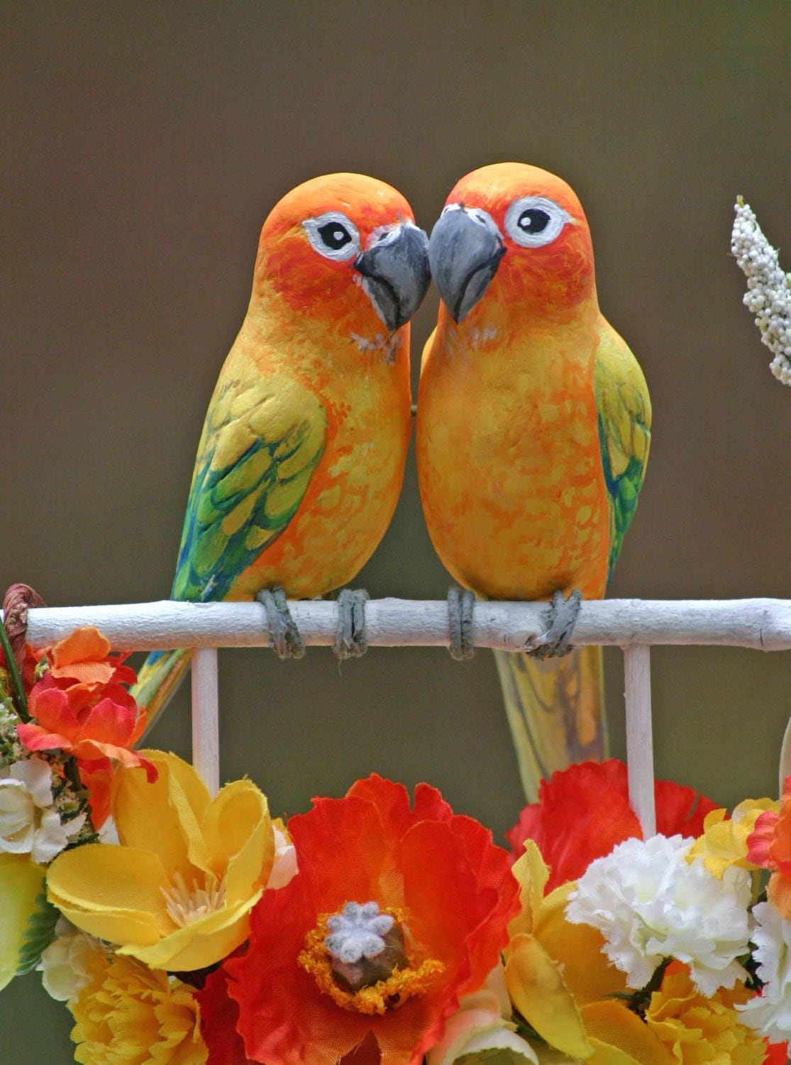 Sun Conure Tropical Love Birds handmade wedding cake topper