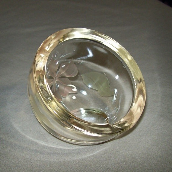Vintage Art Glass Orb Ashtray / 1940s Etched by GypsumMoonVintage