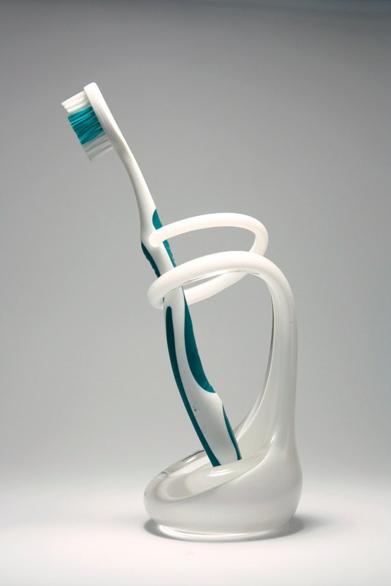 White Handmade Glass Toothbrush Holder