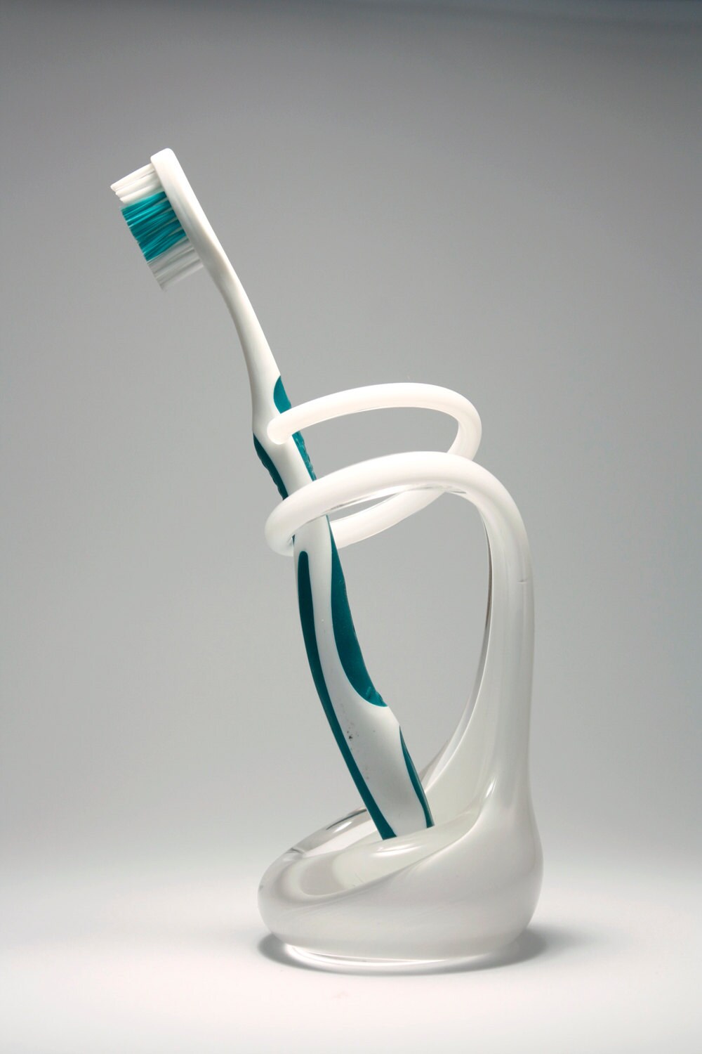 White Handmade Glass Toothbrush Holder