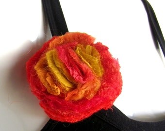 Nuno Felted Flower Brooch Hair Pin Orange Yellow
