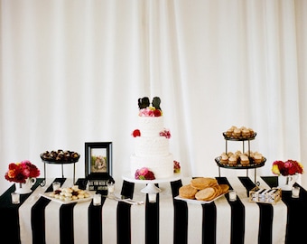 SALE-Black and White Stripes Tablecloth, wedding overlay, Formal Dinner, Sorority Formal, Birthday Party, Custom sizes available