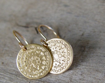 Gold Disc Earrings, Gold Earrings, Gold Earring, Circle Earrings, Simple Gold Dangle Earrings
