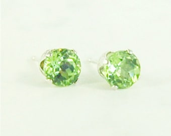 Peridot Earrings Studs Sterling Silver 5mm Round 1.10ctw Natural Untreated