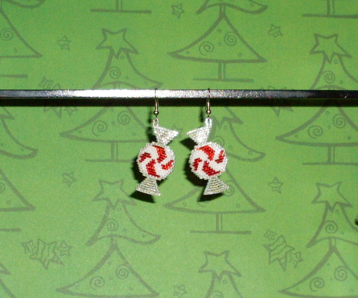 Peppermint Candy Beaded Earrings