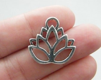 4 Lotus flower charms antique silver tone F60