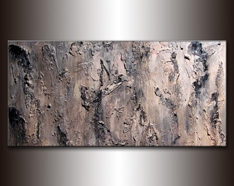 Original Textured Abstract Painting, Black, White ,Gray Contemporary Art, Modern Abstract fine art, by Henry Parsinia Large 48x24IIIIIIIII