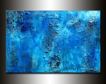 Texture BLUE Abstract Painting, Contemporary Modern art by Henry Parsinia Large 36x24