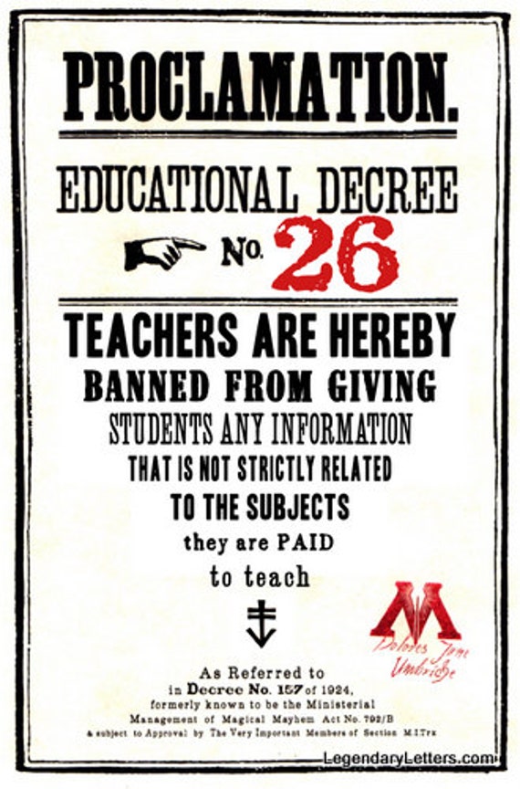 Educational Decree Wizarding Proclamation 26 Information Ban