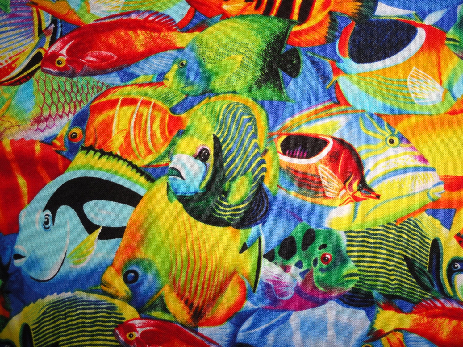 Coral Reef tropical fish cotton fabric blue ocean water