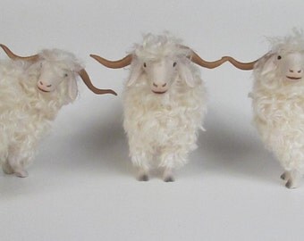 Handmade Porcelain and Mohair Angora Goat Figurines