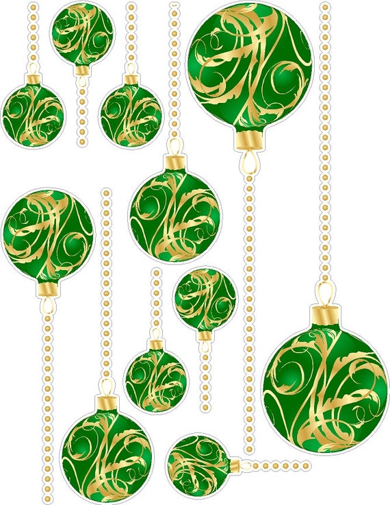 green and gold christmas ornaments static cling window decals green and gold christmas ornaments static cling window decals