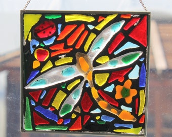 Dragonfly fused,, Stained Glass SunCatcher or wall Decoration