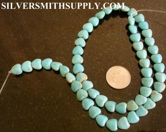 56 Treated Magnesite created Turquoise 8x8mm heart shaped beads 16 in BS053