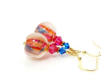 Colorful Earrings, Lampwork Earrings, Glass Earrings, Glass Bead Earrings, Beadwork Earrings, Lampwork Jewelry, Unique Earrings