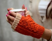 Halloween Gloves, Orange Knit Gloves, Hand Knit Gloves, Fingerless Gloves, Arm Warmers, Halloween Gift, Fall Fashion