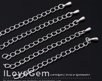 SALE/ 100 pcs / NP-1530 Rhodium plated, Necklace Extender chain with teardrop, 5cm / Bracelet Extender chain