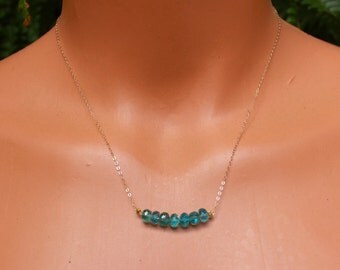 Apatite Layering Necklace, Aqua Bar Necklace, Gemstone Bar Necklace, Apatite Necklace, Minimalist, Dainty Necklace, Delicate, Layering