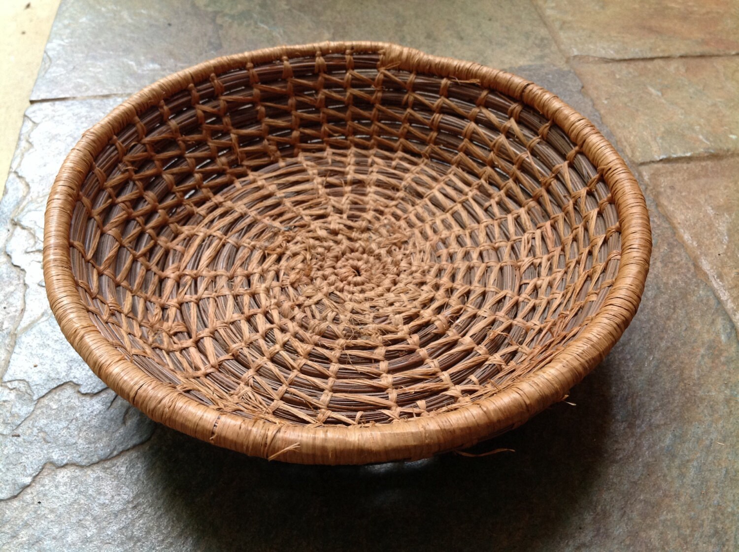 Vintage Hand Woven Pine Straw Coiled Basket