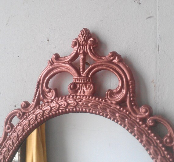 Rose Gold Wall Mirror in Hand Painted Vintage Metal Frame 17
