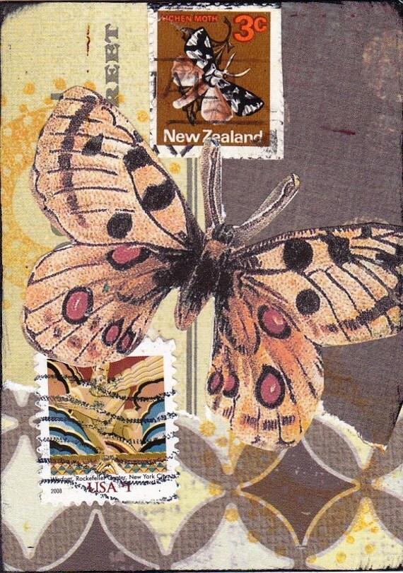 Original mixed media ACEO - Brown butterfly