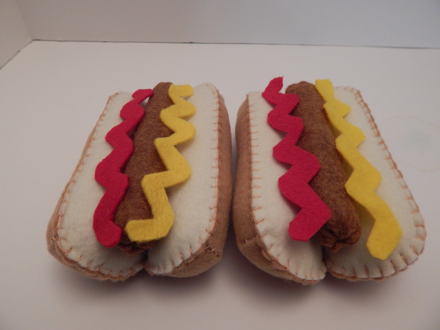 Hot dogs with mustard felt food plush toy set by LiveDreamCreate1
