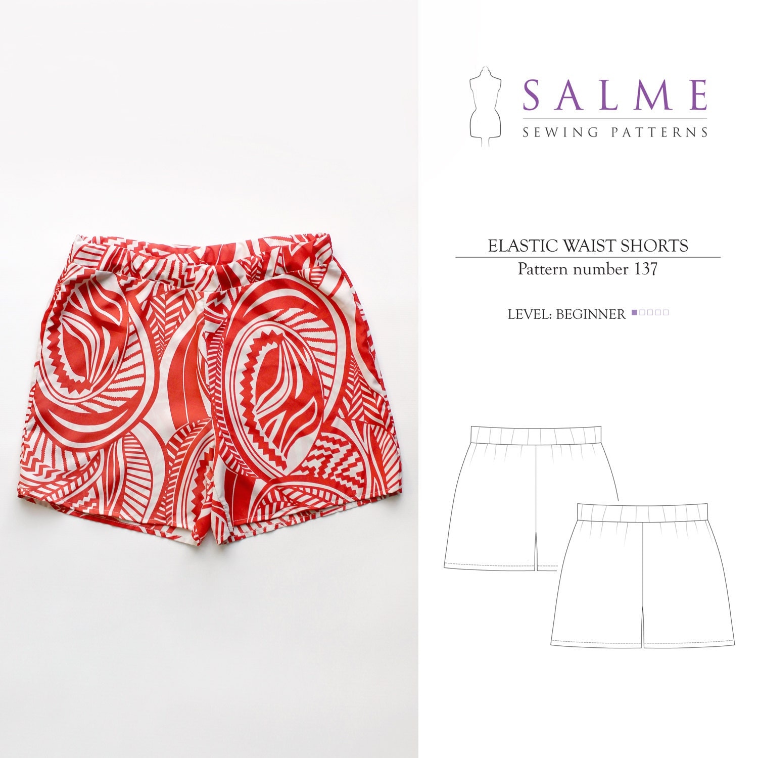 PDF Sewing pattern Elastic waist shorts by Salmepatterns on Etsy