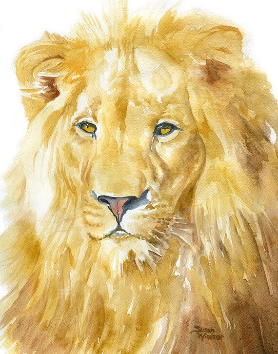 Lion Watercolor Painting 11 x 14 Giclee Print Fine Art