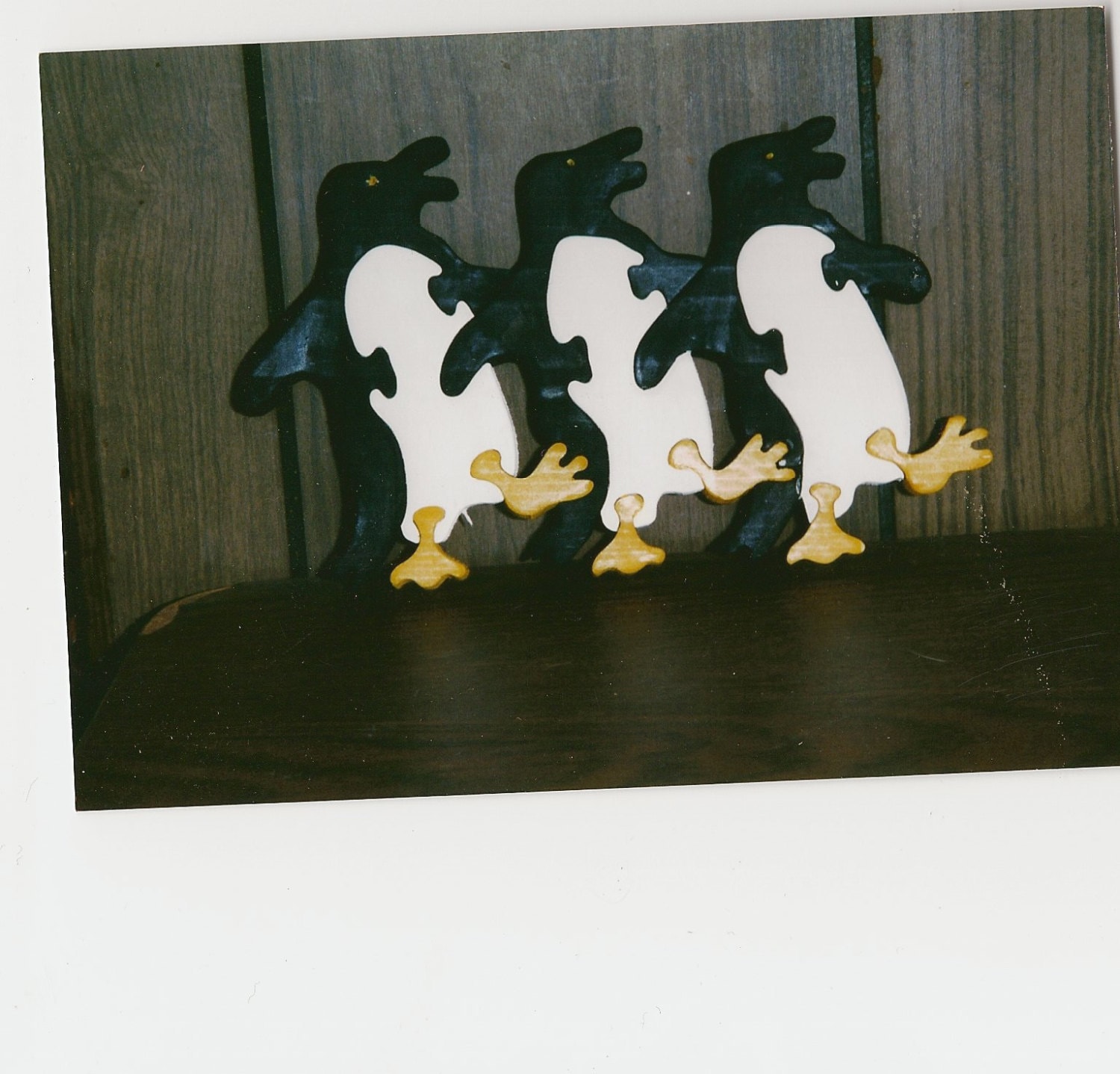 Handmade wooden custom painted Dancing Penguins