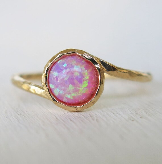 opal ring pink ring gold ring band ring gold thin by sohocraft